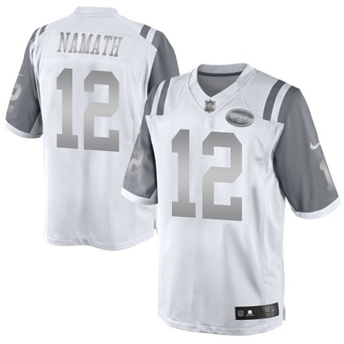 Men's Limited Joe Namath Nike Jersey White - #12 Platinum NFL New York Jets